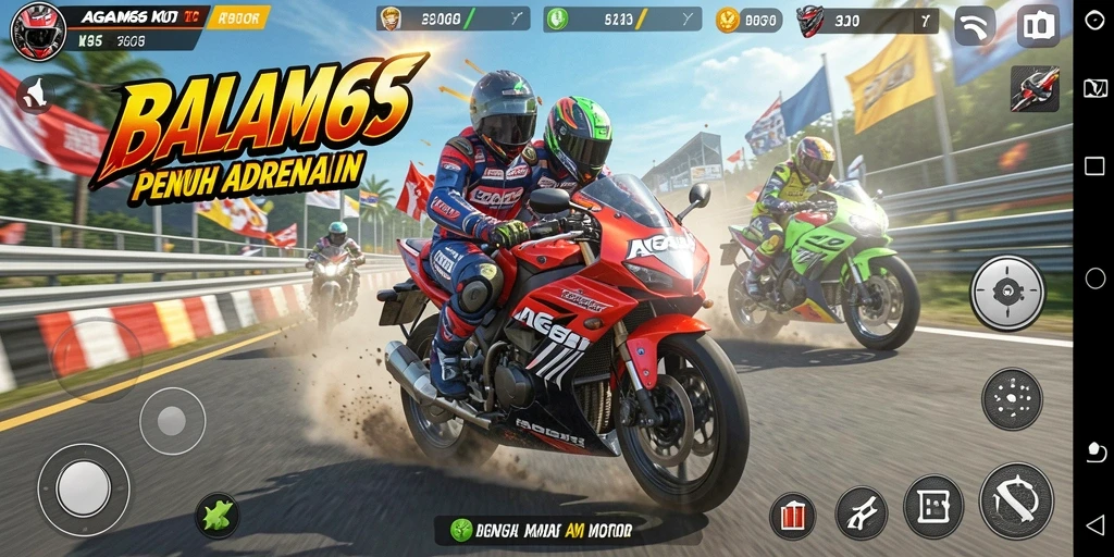 Tampilan gameplay AGAM66 yang mendebarkan dengan balapan motor seru.