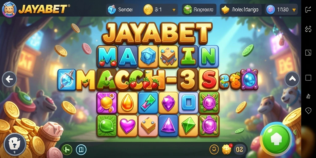 Screenshot JAYABET menampilkan gameplay Match-3 yang seru dan penuh warna.