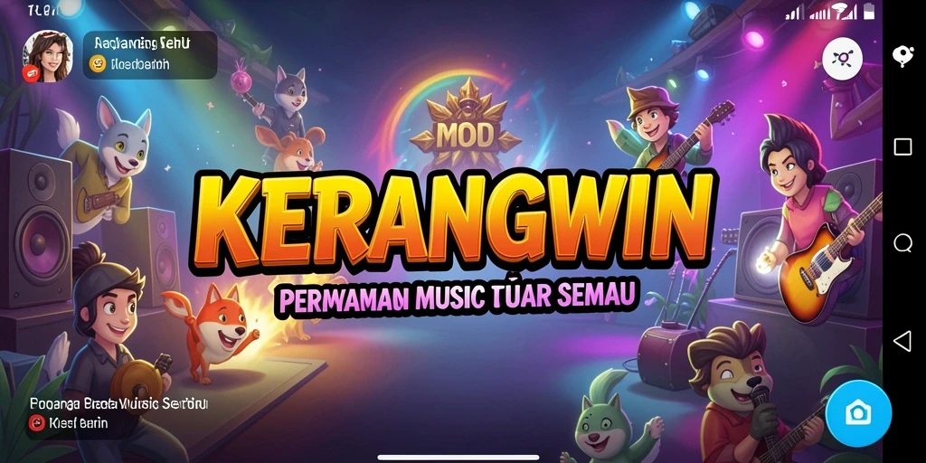 Tampilan gameplay KERANGWIN yang menggembirakan dengan berbagai pilihan lagu.