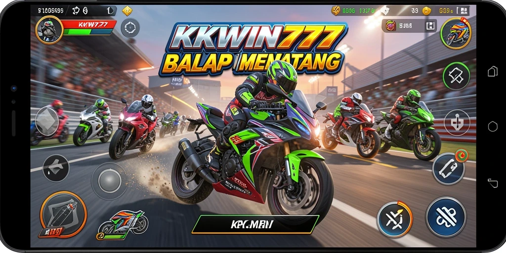 Gameplay menegangkan dan seru dari KKWIN777 saat balapan motor.