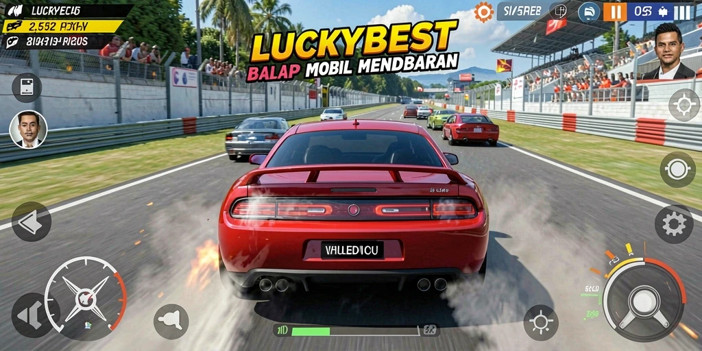 Screenshot gameplay LUCKYBEST menampilkan aksi balap yang intens.