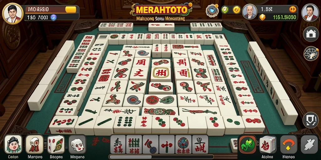 Tangkapan layar gameplay seru MERAHTOTO dengan ubin Mahjong.