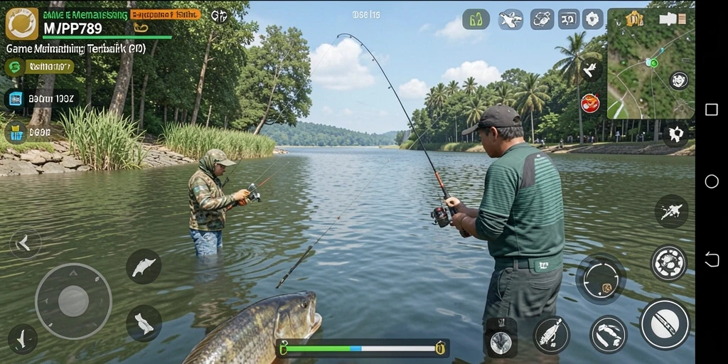 Gameplay menarik yang menampilkan aktivitas memancing di lokasi indah.
