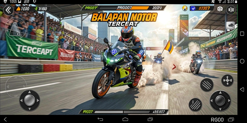 Tampilan gameplay PRG007 yang menegangkan dengan motor balap.