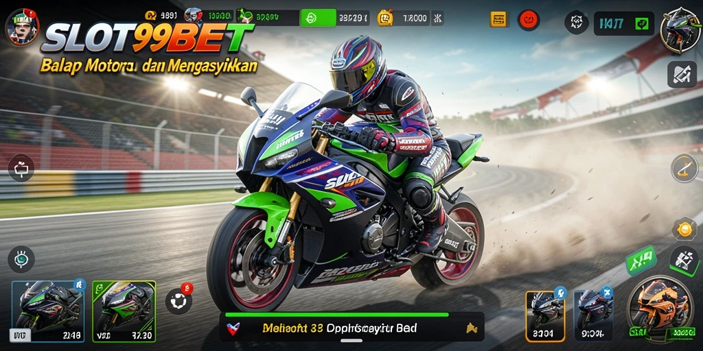 Gameplay seru dari SLOT99BET dengan balapan motor yang menegangkan.