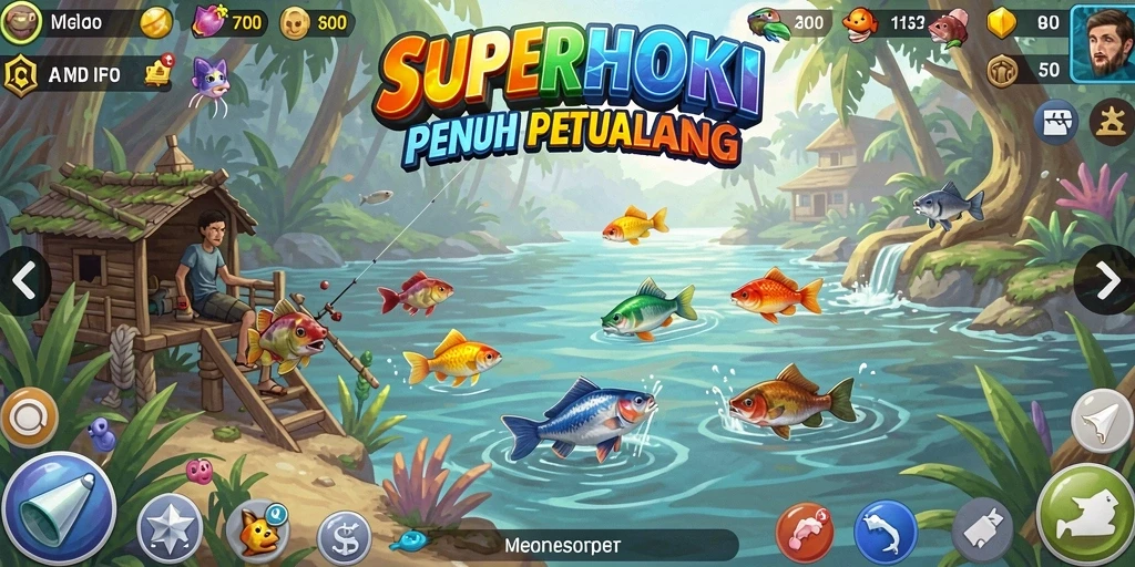 Gameplay menarik di SUPERHOKI saat menangkap ikan.