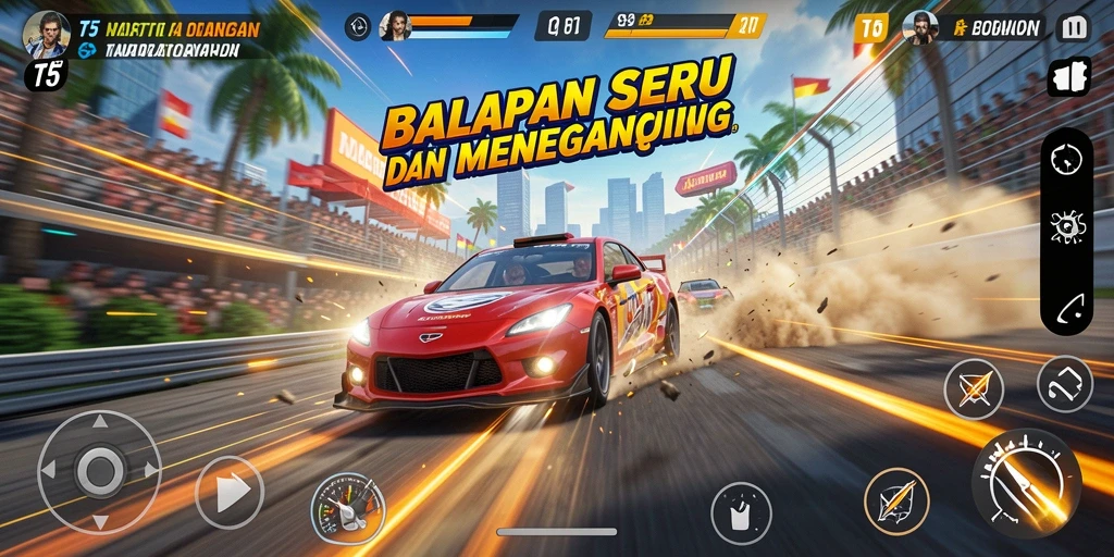 Screenshot gameplay mendebarkan dari T6 saat balapan.